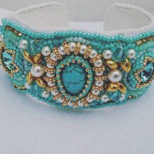 Turquoise Bead Embroidered Cuff Bracelet